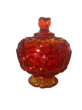 Moon and Stars AMBERINA Covered Compote 5 In LE Smith 2 pc Lid & Base